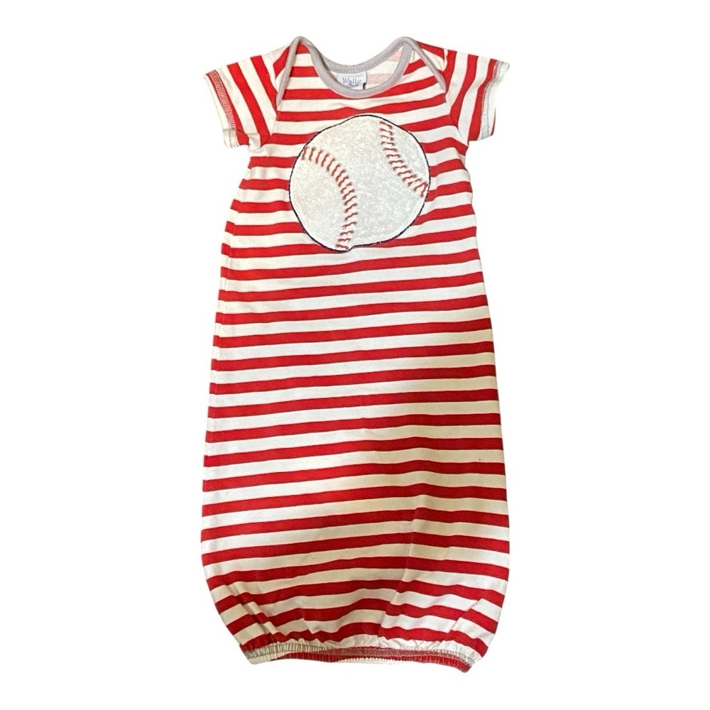 Wally & Willie Striped Red Baseball Infant Gown